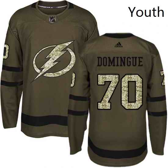 Youth Adidas Tampa Bay Lightning 70 Louis Domingue Authentic Green Salute to Service NHL Jersey